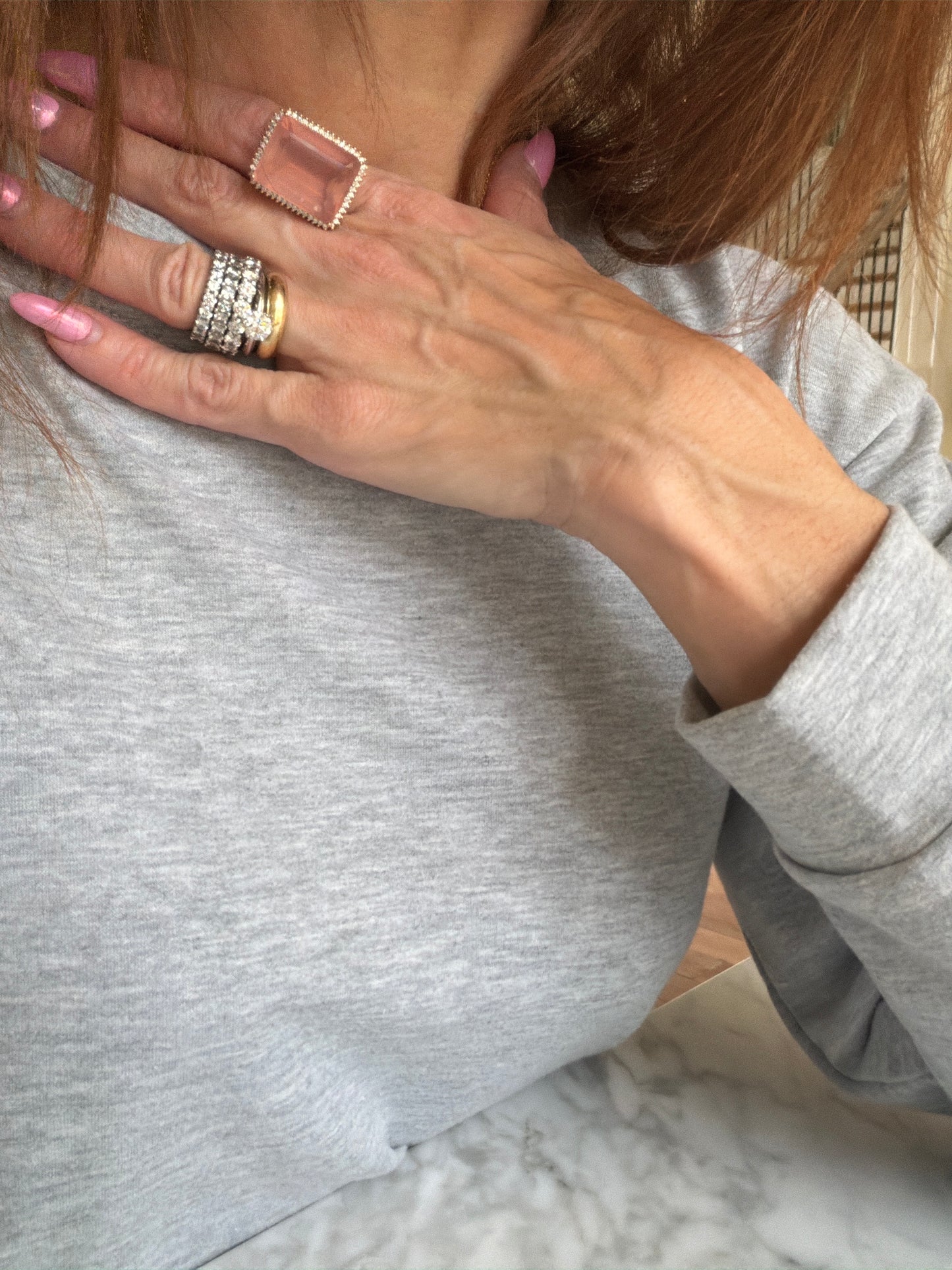 Pink quartz and diamonds